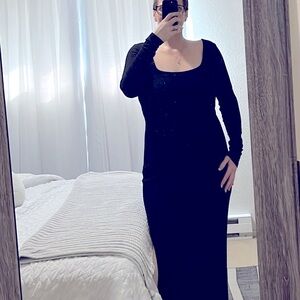 SKIMS Soft Lounge Long Sleeve Maxi Dress XL Onyx Black Bodycon Scoop Neck